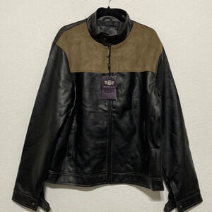 Emporio & Co NWT Black Tan Leather Suede Full Zip Jacket Size XXL